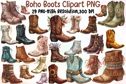 Watercolor Boho Boots Clipart, an Illustration by Sublimation Artist