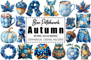 Watercolor Blue Patchwork Autumn, a Graphic by CitraGraphics