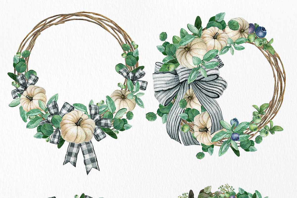 Watercolor Pumpkin wreath clipart, an Illustration by yana.fefelova (Photo 2 of 5)