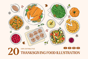 Thanksgiving Food Illustration Set