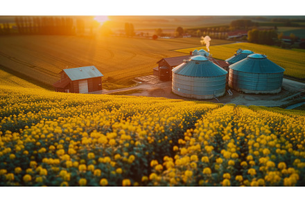 Biogas plant and farm in blooming, an Industrial Photo by Neirfy
