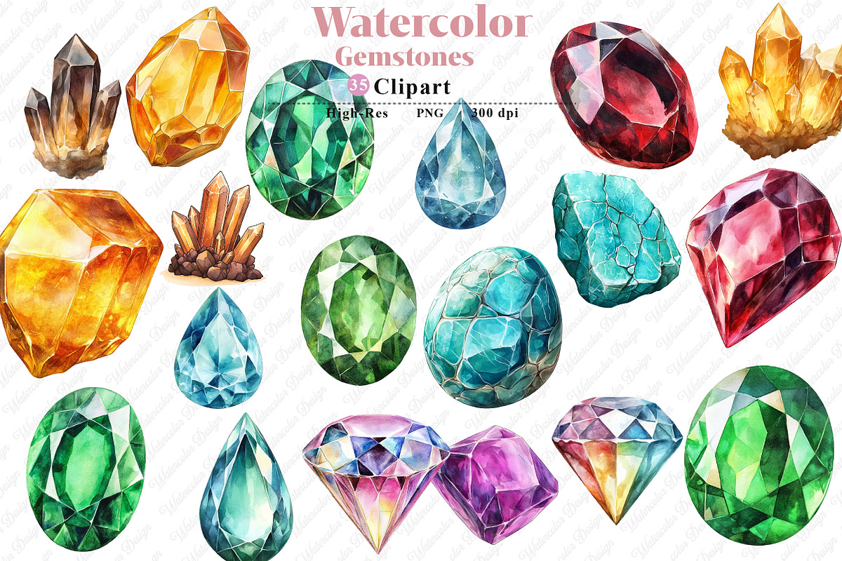 Watercolor Gemstones Clipart, an Illustration by Watercolor design (Photo 1 of 4)