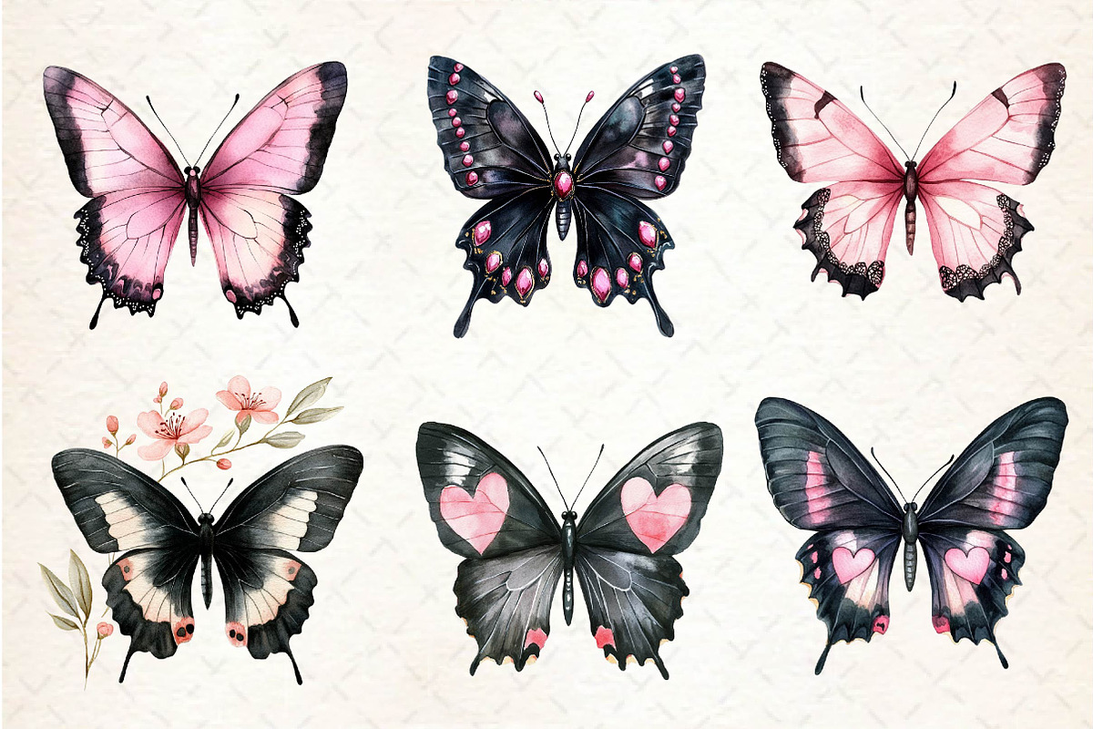 Black and Pink Butterfly Clipart, an Illustration by Dream Creation (Photo 2 of 6)