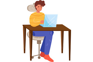 Man work on laptop computer vector, a Finance Illustration by vectorpointstudio
