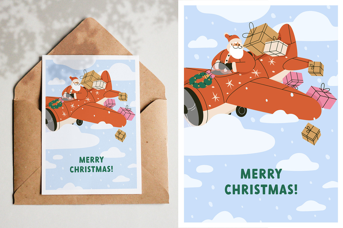 Merry Christmas cards with Santa set, a Decorative Illustration by Good Studio (Photo 3 of 4)