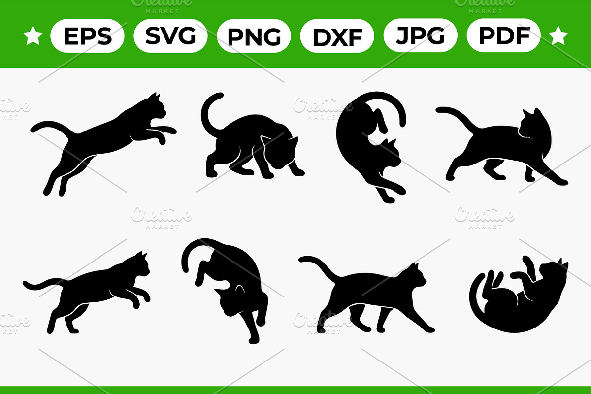 Leaping and Pouncing Cat Silhouettes, an Animal Illustration by Artonix (Photo 1 of 3)