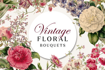 Vintage Floral Bouquets Clipart, a Decorative Illustration by Century Library