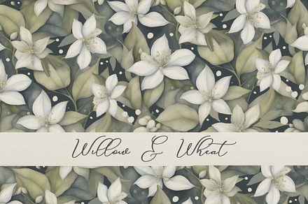 White Blossoms, Sage Leaves Seamless