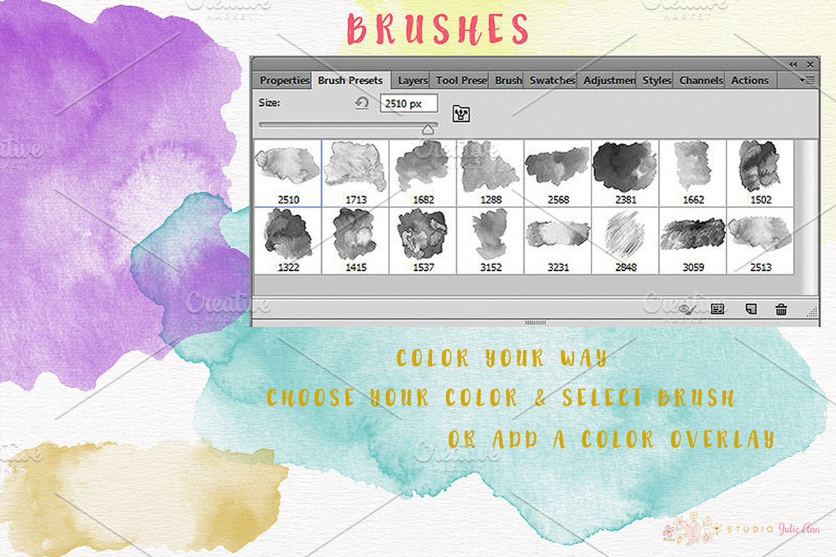 Watercolor Splotches Shapes Brushes, a Texture Graphic by Studio Julie Ann (Photo 4 of 4)