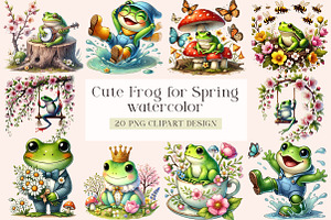 Cute Frog for Spring Clipart, an Illustration by DreamArtGraphic