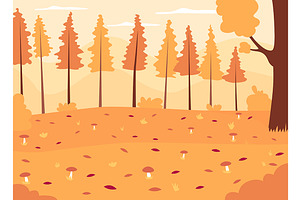 Autumn Woods Flat Color Illustration