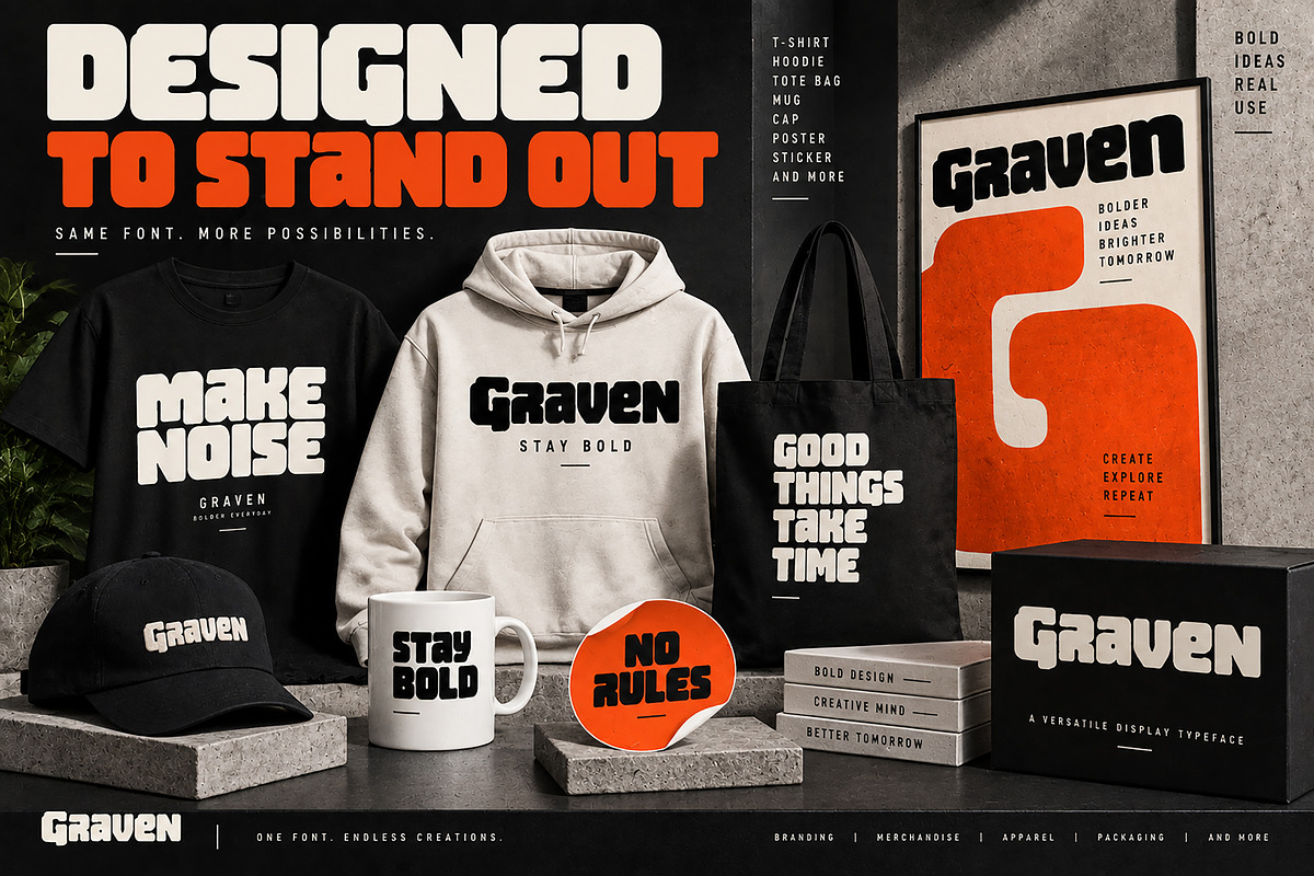 Graven _ Bold Display Typeface, a Script Font by Wow Magic (Photo 5 of 5)
