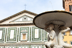 Fountain of Naiads with Collegiata di Sant'Andrea facade in Empoli, Tuscany, a Photo by Antonio Gravante Market
