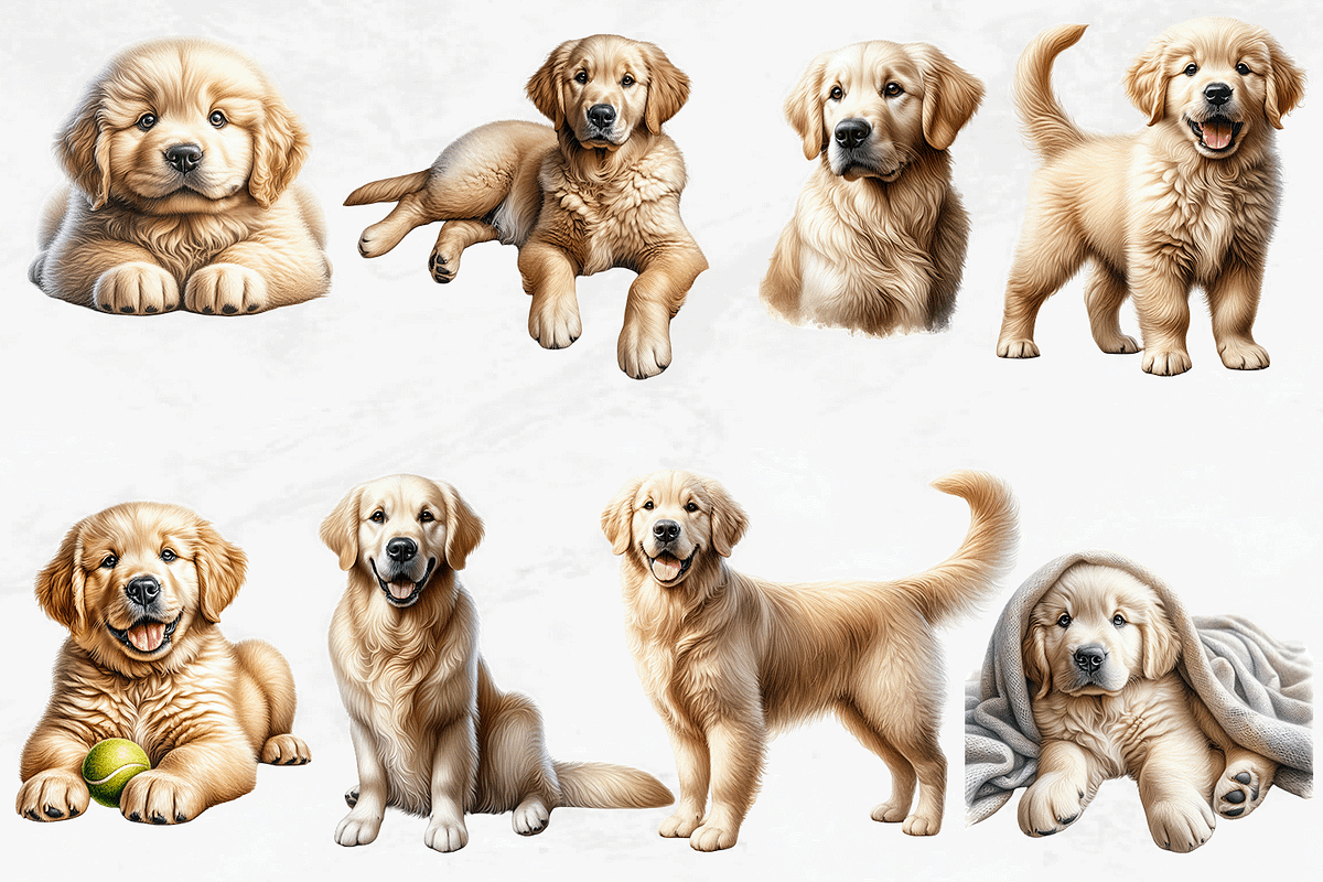 Golden Retriever Clipart Bundle, an Animal Illustration by Bijou Bay (Photo 4 of 4)