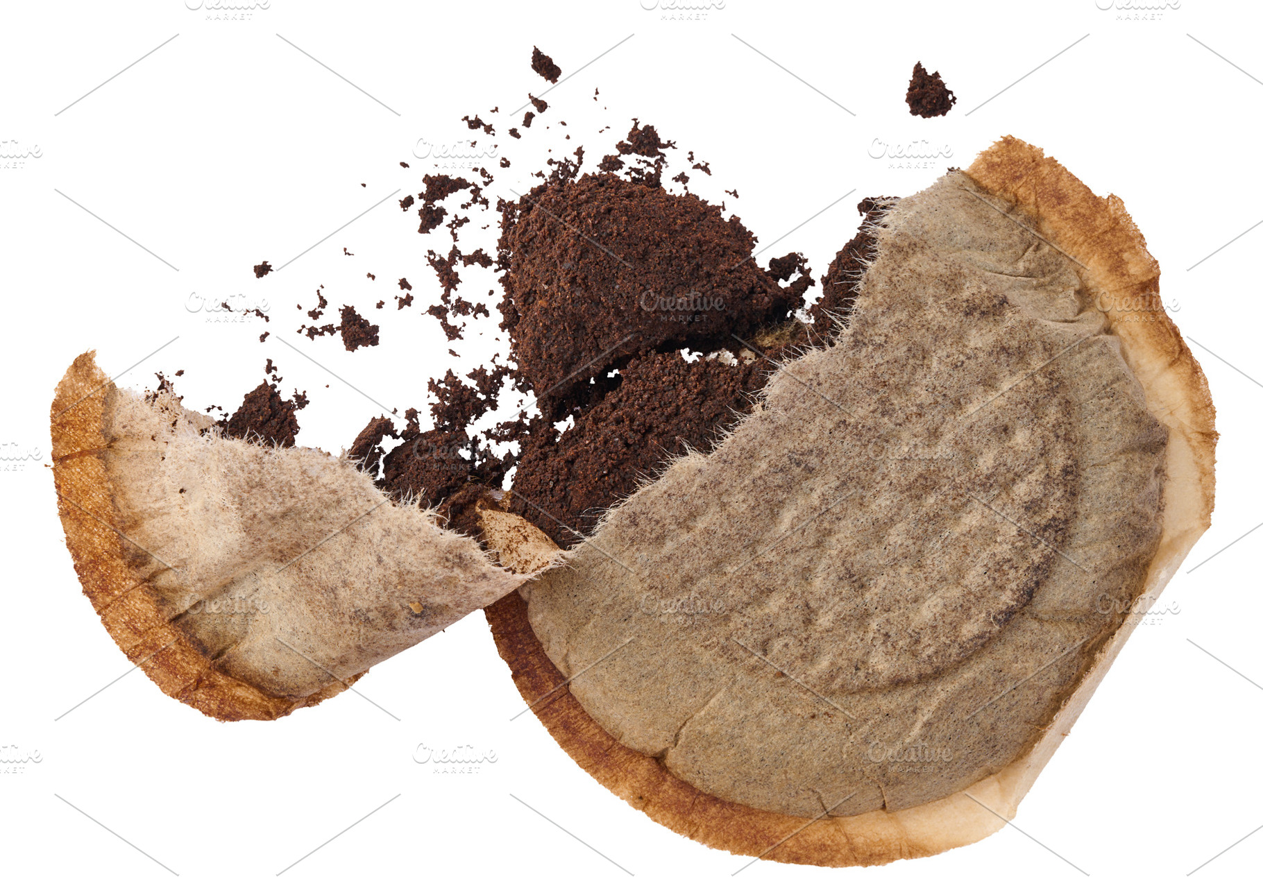 Torn round coffee pod or single serving of ground coffee wrapped, a Food & Drink Photo by ndanko