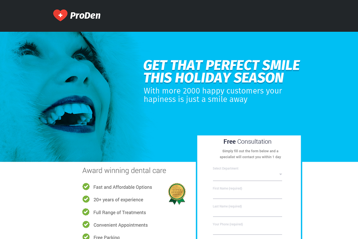 Dentist Booking Landing Page, a Landing Page Template by Apexure Designs