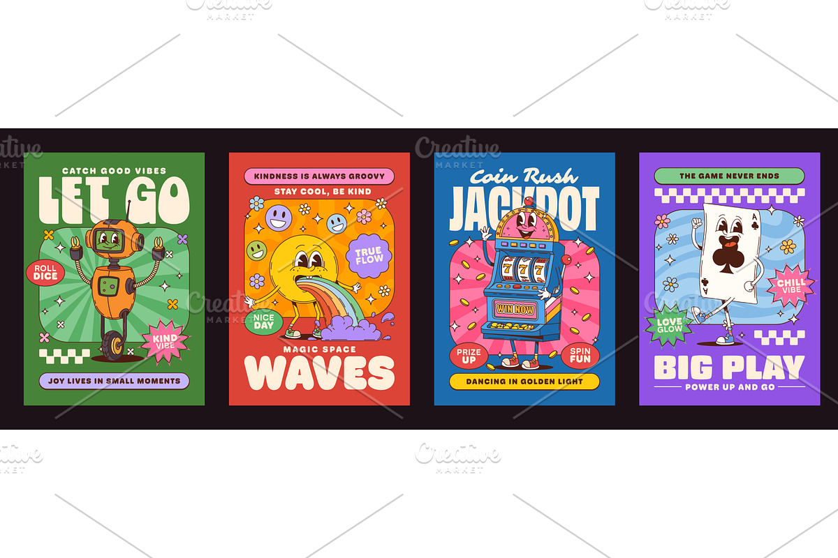 Game groovy hippie characters, a Decorative Illustration by Buch&Bee