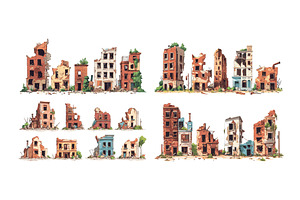 Cartoon destroyed city buildings, an Object Illustration by Stock-Smart-Start
