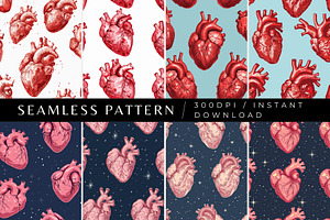 8 Anatomical Heart Seamless Patterns