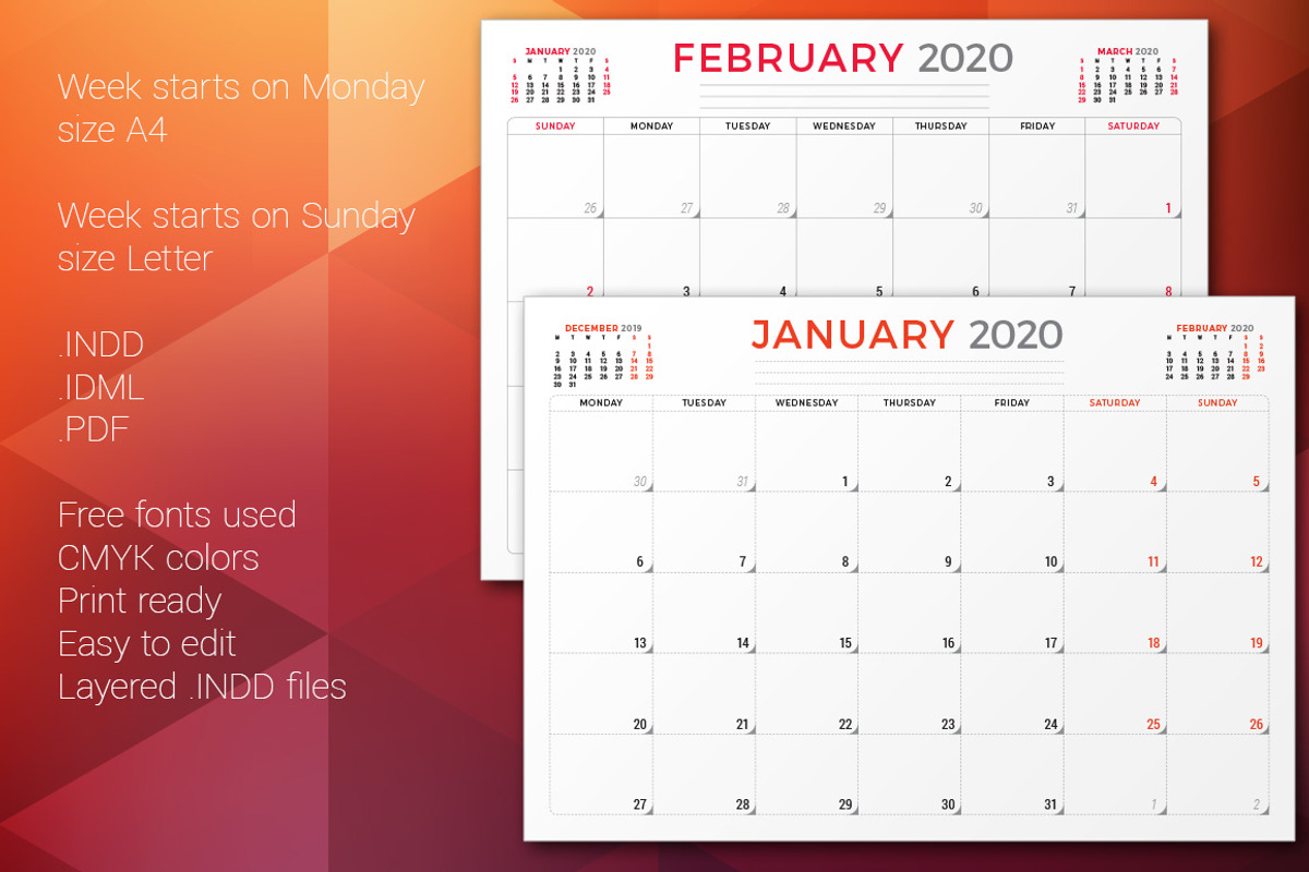 Monthly Planner 2020, a Stationery Template by AntartStock (Photo 2 of 6)