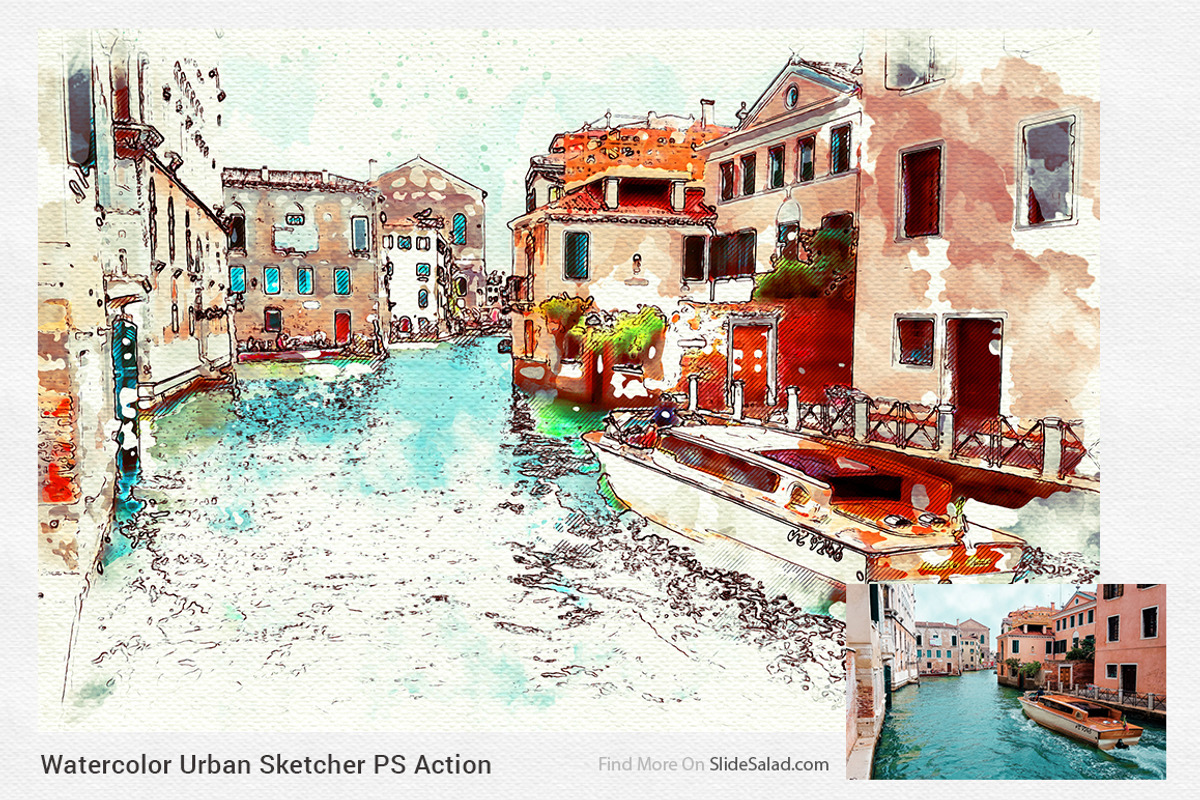 Watercolor Urban Sketcher PS Action, an Action Add-On by SlideSalad (Photo 5 of 21)