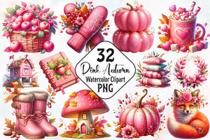 Pink Autumn Sublimation Clipart, an Illustration by RobertsArt