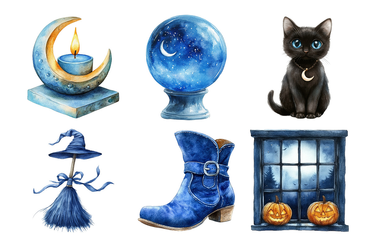 Moonlit Blue Halloween Clipart, an Illustration by Daily.Designs (Photo 5 of 5)
