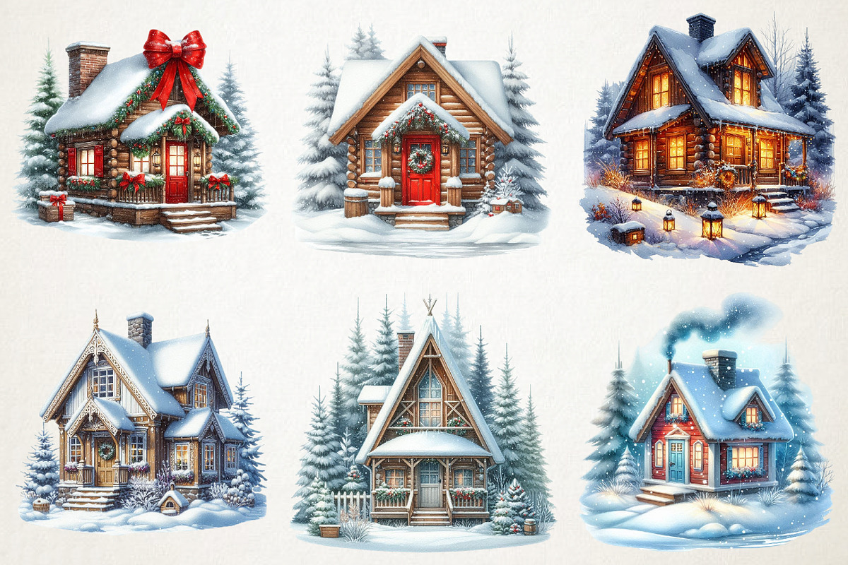 Snowy Cabin & Winter Landscape Png, an Illustration by RobertsArt (Photo 3 of 4)