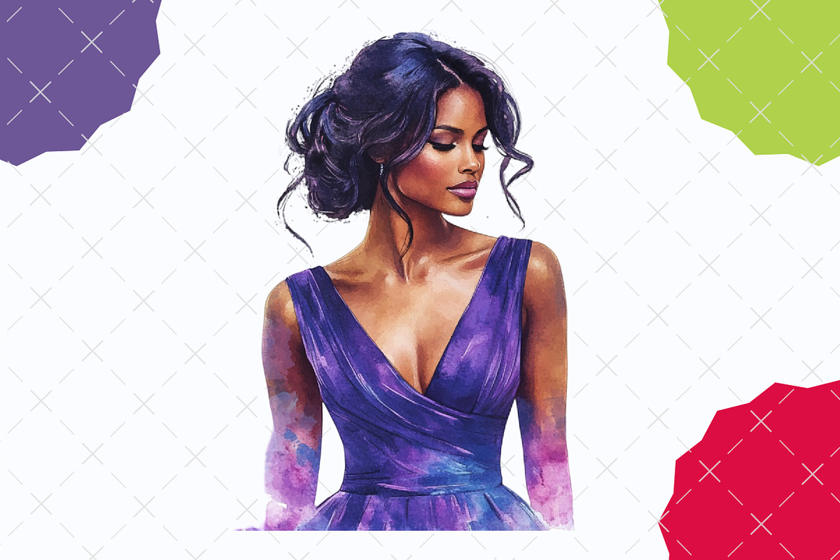 Watercolor Black Women Clip Art, an Illustration by designcity5 (Photo 4 of 5)