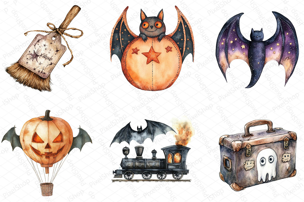 Spooky Halloween Travel Clipart Bund, an Illustration by DreamPrint404 (Photo 2 of 4)
