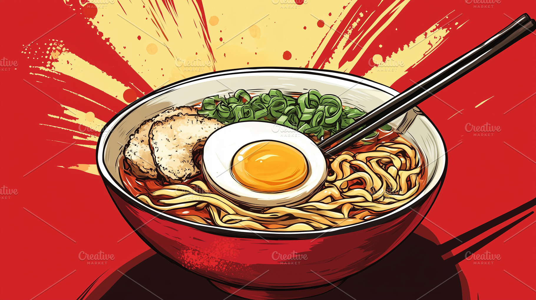 Vintage art ramen soup with egg, a Food & Drink Photo by MistyDay