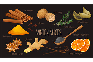 Winter spices set, a Food Illustration by Elen_Art