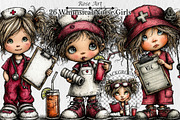 Whimsical Nurse Girls Clipart, a Seasonal Illustration by Rose Art (Thumbnail 1 of 5)