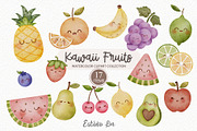 Kawaii Fruits Watercolor Clipart, an Illustration by Estúdio Lin (Thumbnail 1 of 3)