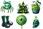 Green Halloween Clipart, an Illustration by Watercolor design (Thumbnail 3 of 4)