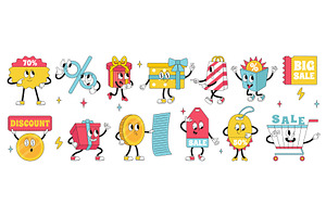 Retro sale characters. Groovy, a Finance Illustration by Valerie Bodnar