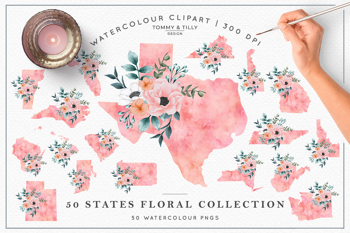 50 Watercolour States Collection, a Decorative Illustration by Tommy & Tilly Design (Photo 1 of 7)