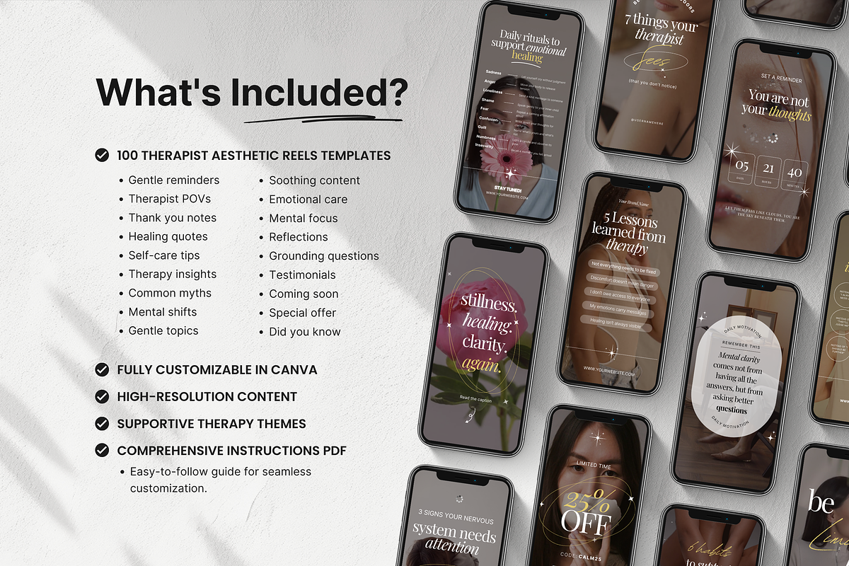 100 Therapist Reels Templates, a Social Media Template by DigiPax (Photo 2 of 10)