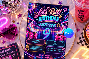 Roller Skating Birthday Invitation