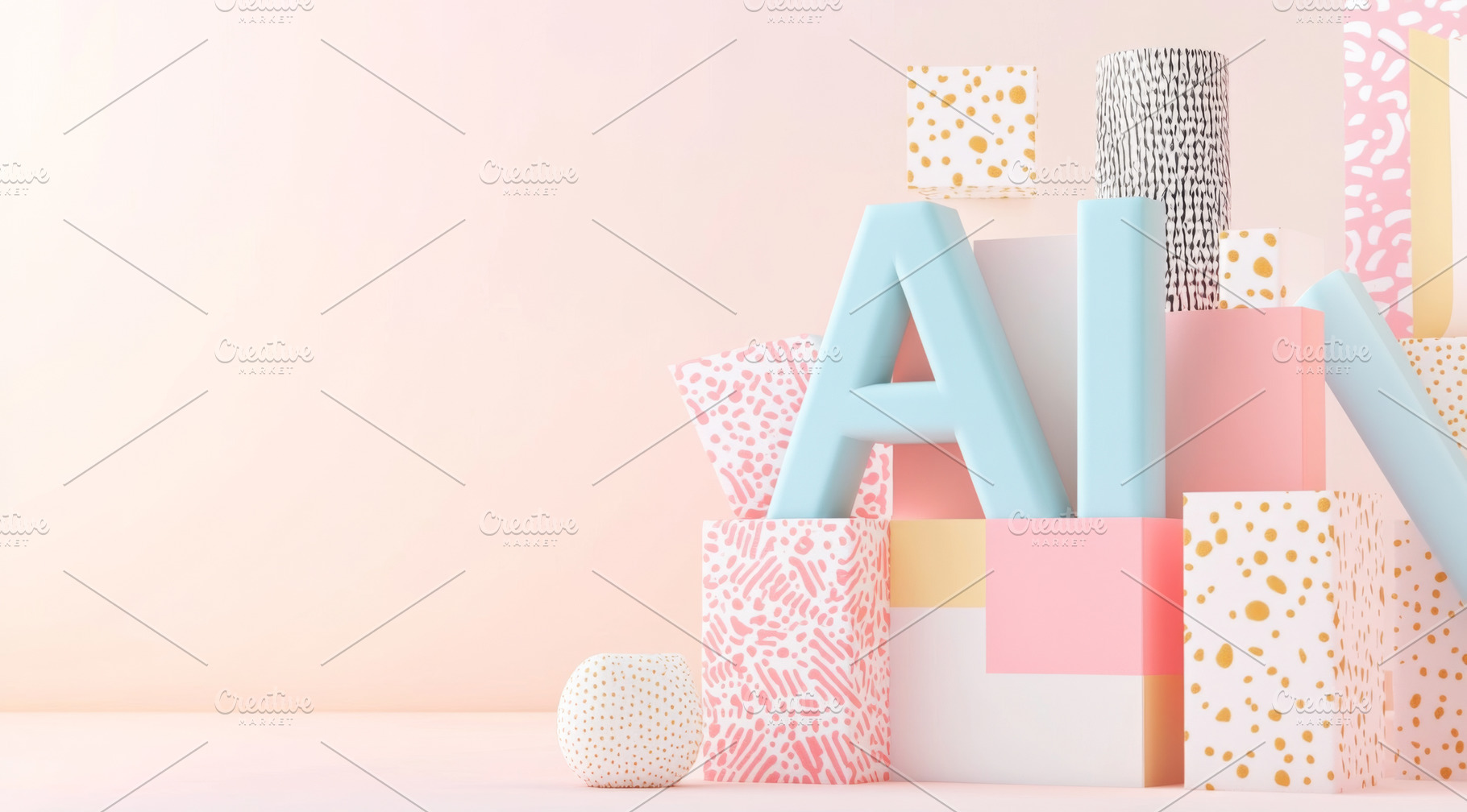 AI letters in pastel blocks with abstract patterns, ideal as a m, a Photo by Dvoevnore photos