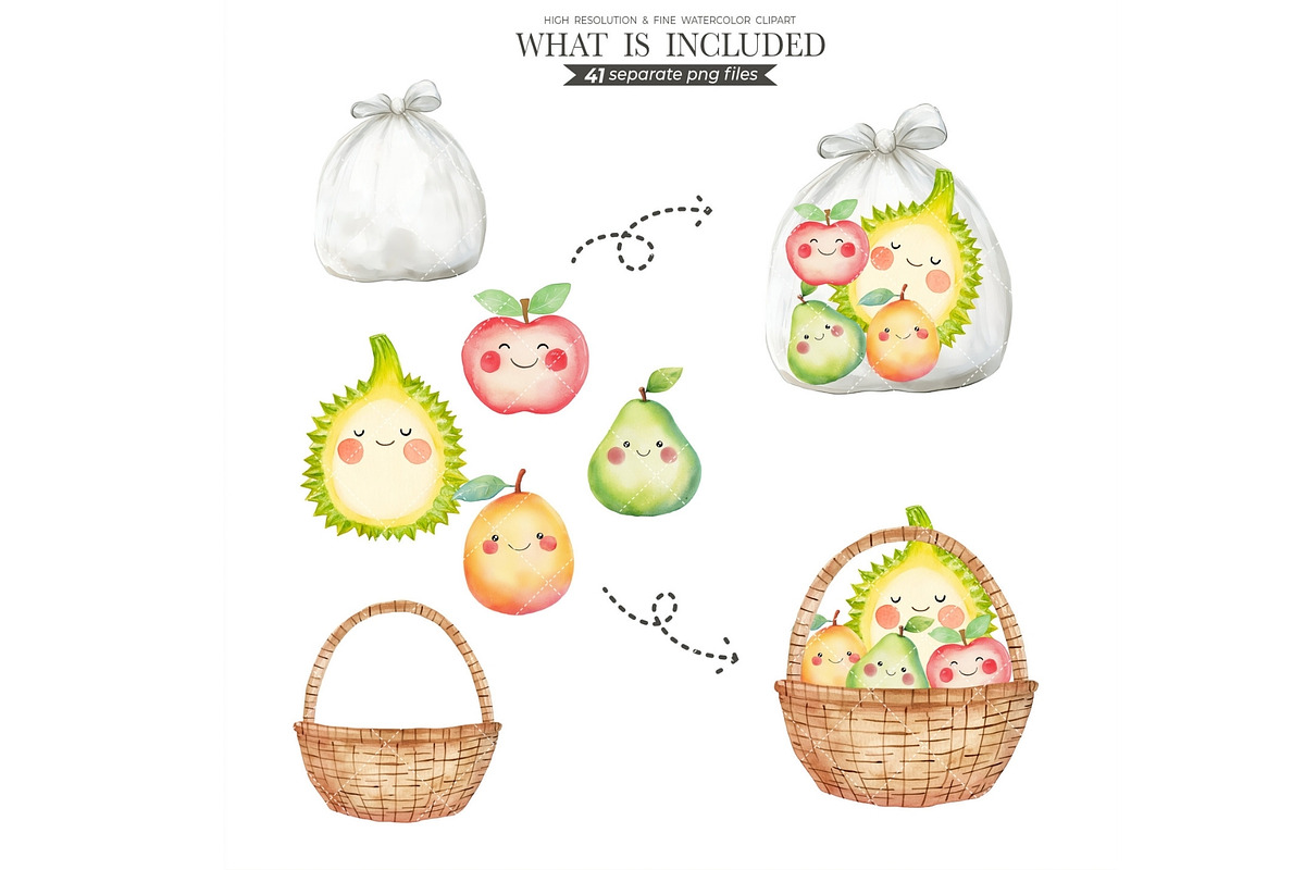 Cute Fruits Clipart Watercolor PNG, an Illustration by CharmClipart (Photo 6 of 9)