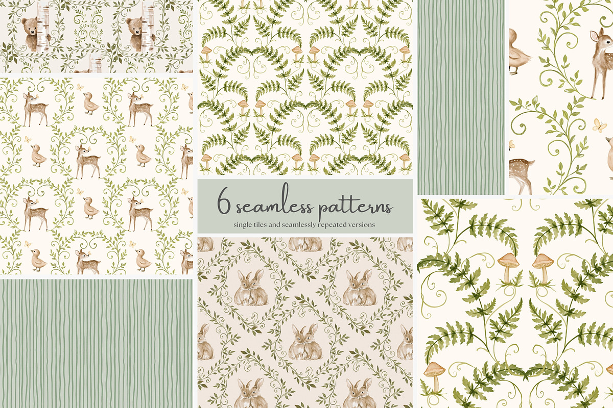 woodland charm seamless pattern set, a Pattern Graphic by Patishop Art (Photo 1 of 10)