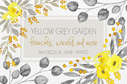 Yellow & Grey Flowers hand painted, a Decorative Illustration by MaraquelaStudio (Thumbnail 1 of 8)