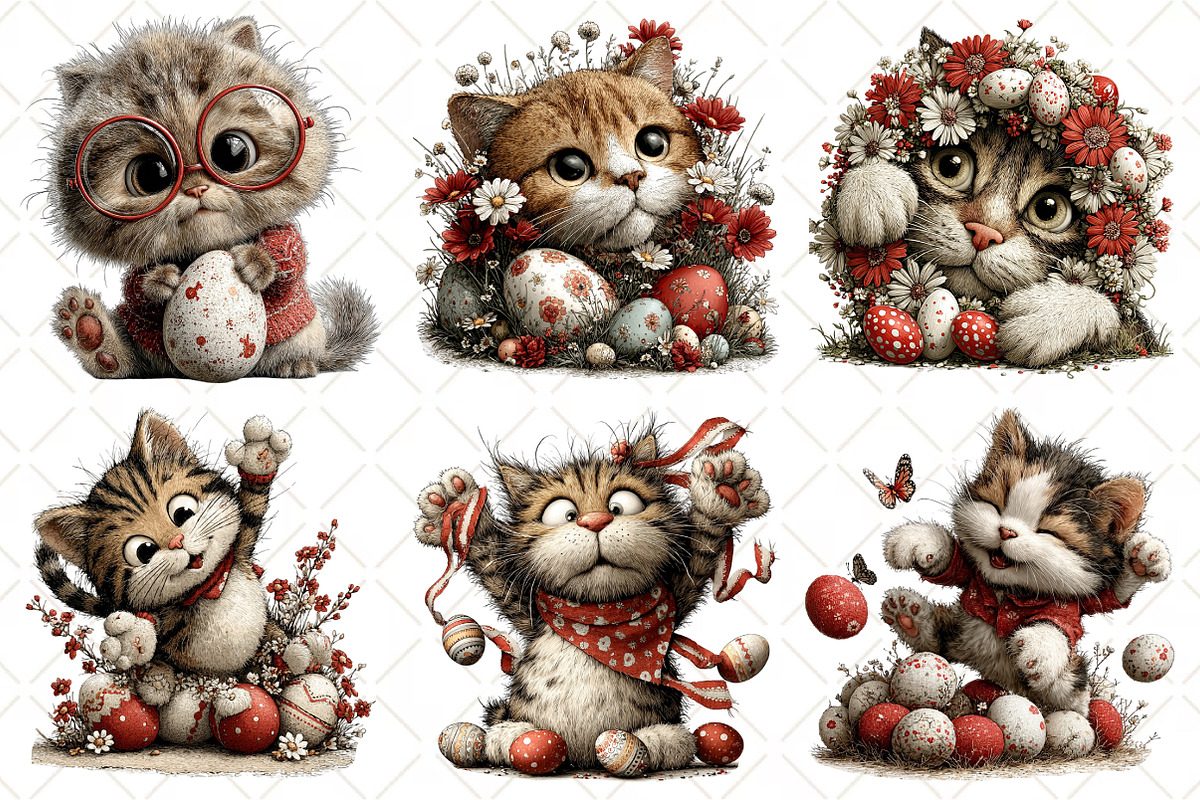 Whimsical Easter Cat Clipart, an Illustration by Black Bird Studio (Photo 5 of 6)