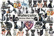 Skeleton Black Cat Clipart, an Illustration by Black Bird Studio (Thumbnail 1 of 6)