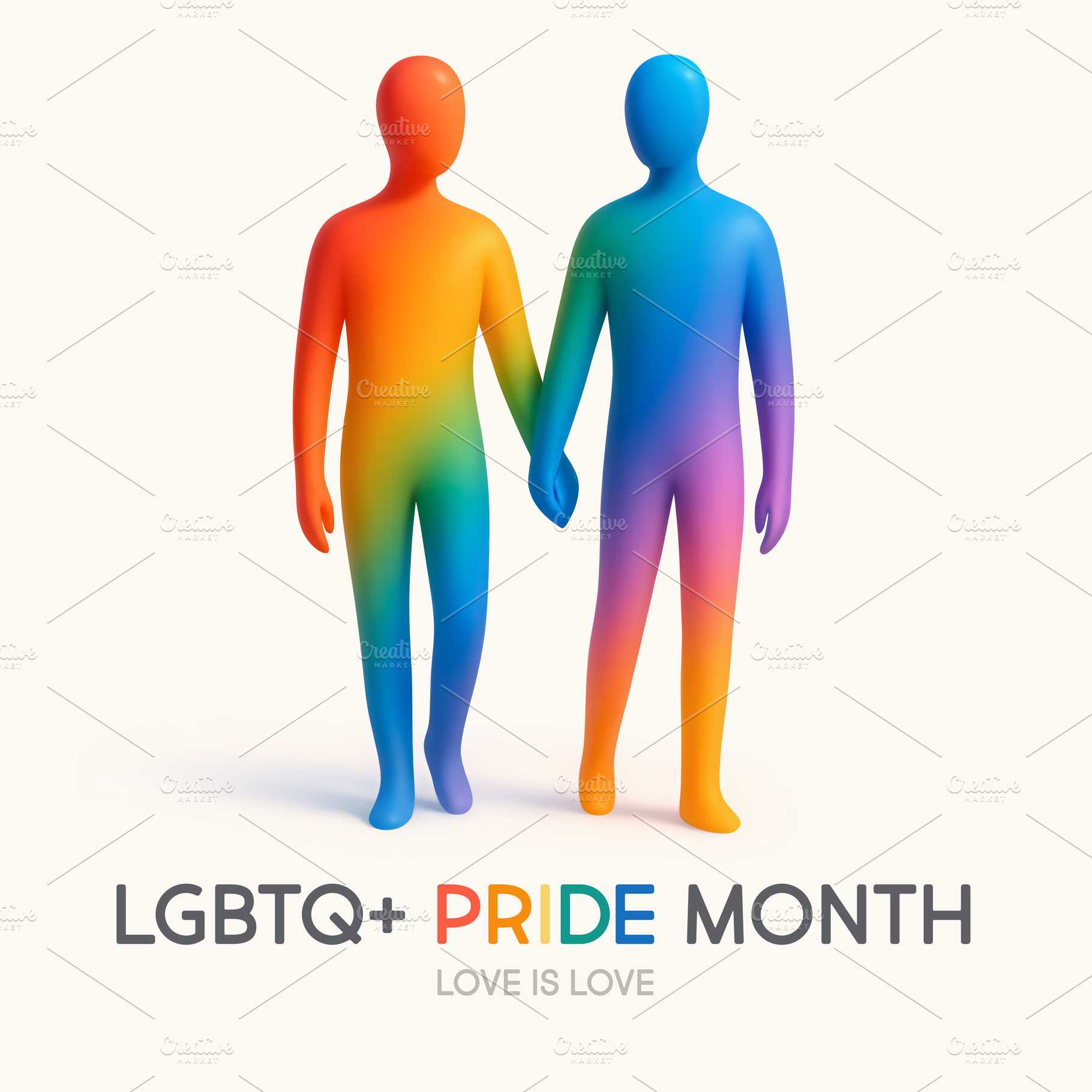 Rainbow LGBTQ+ couple holding hands, a Photo by angellodeco