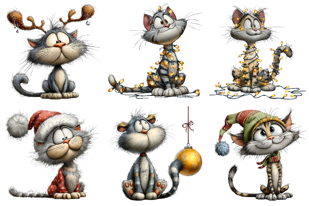 Whimsical Christmas Cats Clipart, a Graphic by CitraGraphics (Photo 3 of 4)