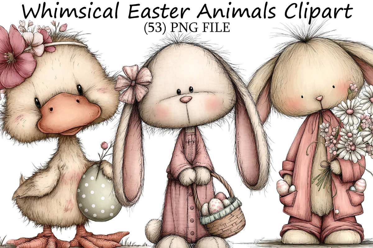 Whimsical Easter Animals Clipart, an Illustration by DreamPrint404 (Photo 1 of 7)