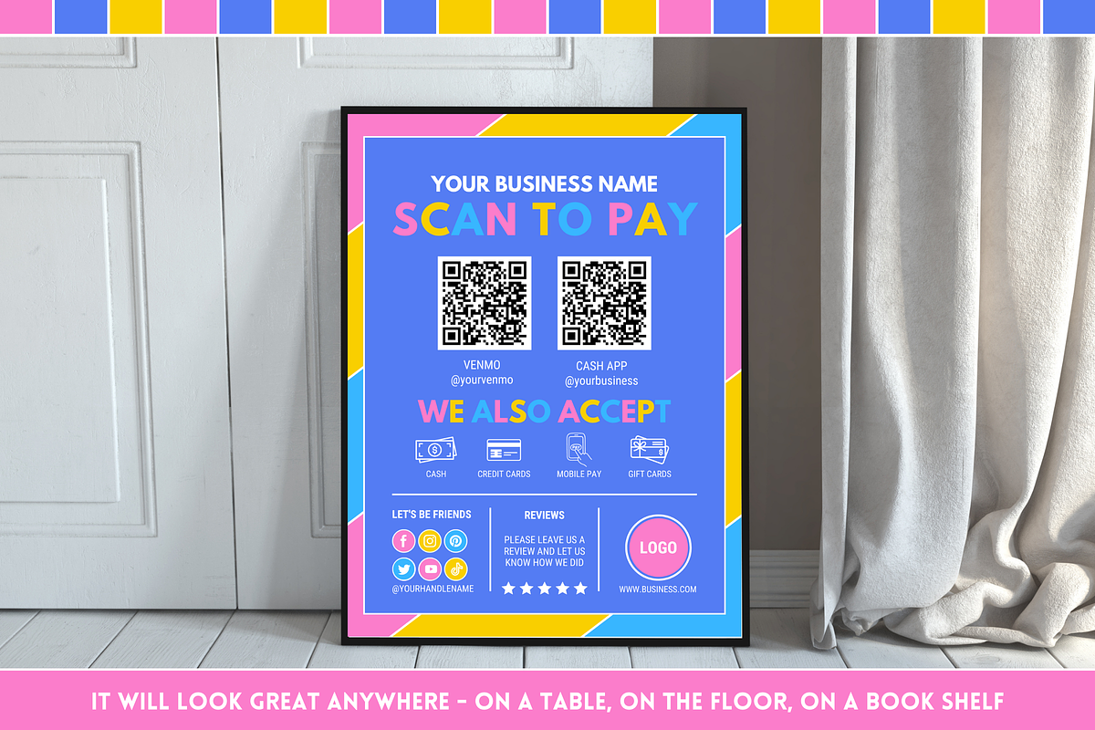 Colorful Scan to Pay sign, a Stationery Template by SunshineStudioBoutique (Photo 7 of 10)