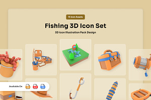 Fishing 3D Icon Set Outdoor Adventur, a Work Illustration by twinstd